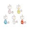 Cat Shape Glass Pendants, with Brass Loops, Faceted, Mixed Color, 34x24x10mm, Hole: 3.5mm