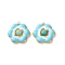 Dyed Natural White Jade Pendants, 304 Stainless Steel Enamel Flower Charms, Real 18K Gold Plated, PVD Vacuum Plating, Medium Turquoise, 22x22.5x5mm, Hole: 1.4mm