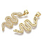 Brass Micro Pave Cubic Zirconia Pendants, with Brass Snap On Bails, Nickel Free, Snake, Clear, Real 16K Gold Plated, 29.5x12.5x2mm, Hole: 4x3.5mm