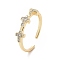 Clear Cubic Zirconia Cross Open Cuff Ring, Brass Jewelry for Women, Cadmium Free & Lead Free, Golden, Inner Diameter: 17.6mm