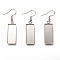 Tarnish Resistant 304 Stainless Steel Earring Hooks, with Blank Pendant Trays, Rectangle Setting for Cabochon, Stainless Steel Color, 47mm, 21 Gauge, Pin: 0.7mm, Tray: 25x10mm