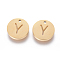 304 Stainless Steel Charms, Ion Plating (IP), Flat Round, Letter Y, 10x1~1.5mm, Hole: 1mm