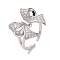 Brass Micro Pave Cubic Zirconia Open Cuff Ring, Cadmium Free & Lead Free, Bowknot, Platinum, Inner Diameter: 17mm