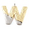 Brass Pendants, Cadmium Free & Nickel Free & Lead Free, Real 18K Gold Plated And Platinum, Letter Charms, Letter W, 27.5x32.5x3.5mm, Hole: 3x2mm