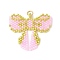 Handmade Glass Seed Beaded Bowknot Pendants, with Real 18K Gold Plated 304 Stainless Steel Open Jump Rings, Pink, 27.5x30.5x2mm, Hole: 3mm