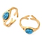 Oval Synthetic Turquoise Finger Rings, Ion Plating(IP) 304 Stainless Steel Open Cuff Rings for Women, 8mm, Adjustable