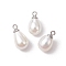Natural Cultured Freshwater Pearl Teardrop Pendants, with 304 Stainless Steel Findings, White, Stainless Steel Color, 14~15.5x8x8mm, Hole: 1.6mm