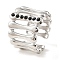 304 Stainless Steel Open Cuff Ring for Women, with Rhinestone, Stainless Steel Color, Adjustable