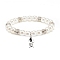 ABS Plastic Imitation Pearl  & Rhinestone Beaded Stretch Bracelet with Alloy Charm for Women, White, Fishbone Pattern, Pendant: 18.5x8x2.5mm, Inner Diameter: 2-1/8 inch(5.3cm)