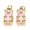 Real 18K Gold Plated Brass Pendants, with Enamel and Jump Rings, Long-Lasting Plated, Bear, Pink, 17.5x9x5mm, Jump Ring: 5x1mm, 3mm Inner Diameter