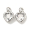 Brass Micro Pave Clear Cubic Zirconia Pendants, Cadmium Free & Nickel Free & Lead Free, Heart, with Jump Ring, Platinum, 9x7x3mm, Hole: 3mm