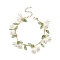 Shell Pearl Flower with Leaf Charm Bracelet with Bar Link Chains, Golden Brass Jewelry for Women, Green, 7-1/8 inch(18cm)