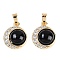 Brass Micro Pave Cubic Zirconia Pendants, Cadmium Free & Nickel Free & Lead Free, with Glass, Flat Round Charms, with Jump Ring, Real 18K Gold Plated, 15x12.5x6mm, Hole: 4.5x2.5mm