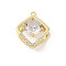 Brass Micro Pave Clear Cubic Zirconia Pendants, Cadmium Free & Nickel Free & Lead Free, with Glass, Rhombus Charms, Real 18K Gold Plated, 17.5x14.5x6.5mm, Hole: 1.2mm