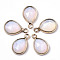 Opalite Charms, with Light Gold Plated Brass Edge and Loop, Teardrop, Faceted, 14x9x4.5mm, Hole: 1.5mm