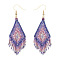 Bohemian Handmade Glass Seed Beads Tassel Dangle Earrings, Golden, Rhombus, Purple