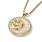 Mother's Day Brass Micro Pave Clear Cubic Zirconia Pendant Necklaces, Shell Necklace with Golden 304 Stainless Steel Chains, Flat Round, 15.83 inch(40.2cm), Flat Round: 28x25mm