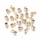 Brass with Single Cubic Zirconia Charms, Single Stone Charms, Flat Round, Golden, Lilac, 6.5x4.5x2mm, Hole: 2.5~3mm