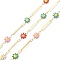 Brass & Enamel Link Chains, Long-Lasting Plated, Flower, Soldered, with Spool, Golden, 12.5~15x3~7x0.5~2mm, about 10.93 yards(10m)/roll