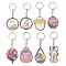 8Pcs 8 Styles Easter Wooden Keychains, with Iron Split Key Rings, Mixed Shapes, Mixed Color, 10.2~11.1cm, 1pc/style
