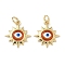 Brass Enamel Pendants, with Jump Ring, Sun with Evil Eye Charm, Real 18K Gold Plated, Sienna, 16.5x15x3.5mm, Hole: 3.5mm