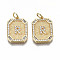 Brass Micro Pave Clear Cubic Zirconia Pendants, Nickel Free, Real 18K Gold Plated, Rounded Rectangle with Word, Letter.R, 19x14x2.5mm, Jump Ring: 5x0.7mm, 3mm inner diameter