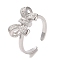 Brass Micro Pave Cubic Zirconia Open Cuff Ring, Cadmium Free & Lead Free, Bowknot, Platinum, US Size 7 1/2(17.5mm)