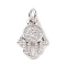 Brass Micro Pave Cubic Zirconia Palm Charms, with Jump Ring, Cadmium Free & Lead Free, Hamsa Hand Charms, Platinum, 13x9x1.5mm, Hole: 2.8mm