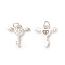 Brass Micro Pave Cubic Zirconia Charms, with Jump Ring, Cadmium Free & Lead Free, Key with Wing Charms, Platinum, 13x13x2.2mm, Hole: 3mm