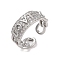 Brass Micro Pave Cubic Zirconia Open Cuff Rings, Word Love, Platinum, Inner Diameter: 16.6mm