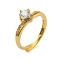 Clear Cubic Zirconia Adjustable Rings, Brass Solitaire Rings for Women, Cadmium Free & Lead Free, Real 24K Gold Plated, 7mm, Inner Diameter: 16mm