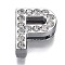 Alloy Letter Slide Charms, with Crystal Rhinestone, Cadmium Free & Lead Free, Platinum, Letter.P, 20x16x7mm, Hole: 2.5x18mm