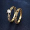 2Pcs Flat Round Brass Micro Pave Clear Cubic Zirconia Finger Rings, Couple Rings, Golden, US Size 10(19.8mm)