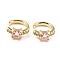 Brass Micro Pave Cubic Zirconia Cuff Earrings, Real 18K Gold Plated, Ring, Pink, 13x2.5mm