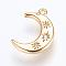 Brass Charms, with Cubic Zirconia, Moon, Golden, 16x10x2mm, Hole: 1.2~1.5mm