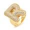Brass Micro Pave Clear Cubic Zirconia Letter Open Cuff Ring for Women, Real 18K Gold Plated, Letter R, 23x20mm, Inner Diameter: 21mm