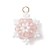 Glass Seed Beaded Snowflake Pendants, with Glass & 304 Stainless Steel Jump Rings, Real 18K Gold Plated, Faceted, Pink, 18x16x8mm, Hole: 3mm