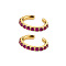 C-Shaped Brass Micro Pave Cubic Zirconia Cuff Earrings, Golden, Deep Pink, 10mm