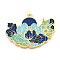 Rack Plating Alloy Enamel Big Pendants, Cadmium Free & Nickel Free & Lead Free, Flower Charms, Golden, Marine Blue, 41x54x2mm, Hole: 2.5mm