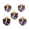 Natural Amethyst Faceted Pendants, with Rack Plating Brass Teardrop Charms, Golden, 22.5x19x8mm, Hole: 1.6mm