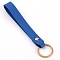 Imitation Leather Keychain Holder, with Light Gold Iron Ring, Rectangle, Blue, 155x15x5mm
