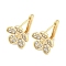 Brass Micro Pave Cubic Zirconia Hoop Earring Findings, Cadmium Free & Nickel Free & Lead Free, Flower, Real 18K Gold Plated, 13.5x11.5mm, Pin: 0.5mm