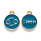 Alloy Enamel Pendants, Cadmium Free & Lead Free, Flat Round with Constellation, Light Gold, Dark Cyan, Cancer, 15x12x2mm, Hole: 1.5mm