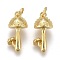 Brass Pendants, Long-Lasting Plated, with Jump Rings, Mushroom, Golden, 16.5x8x8mm, Hole: 4.5x0.8mm