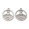 Non-Tarnish 201 Stainless Steel Pendants, Hollow, Flat Round with Star Charm, Stainless Steel Color, 17x15x0.8mm, Hole: 1.5mm