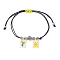 Alloy & Brass Beads Braided Bracelets, with Glass Seed Pendant, Flower, Yellow, Inner Diameter: 3-1/2 inch(9cm)