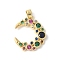 Brass Micro Pave Cubic Zirconia Pendants, Moon, Golden, Colorful, 22x18x3mm, Hole: 4x2mm