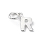 925 Sterling Silver Letter Charms, with Jump Rings and 925 Stamp, Silver Color Plated, Letter R, 7.5x7.5x0.8mm, Hole: 4mm