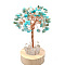 Natural Amazonite Chips Tree Night Light Lamp Decorations, Wooden Base with Copper Wire Feng Shui Energy Stone Gift for Home Desktop Decoration, Lamp with USB Cable, 120mm