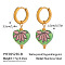 Stainless Steel Ceramic Heart Hoop Earrings, Real 18K Gold Plated, Green, 35x15mm